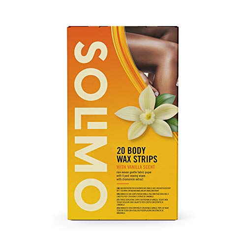 Marca Amazon - Solimo - Bandas de cera corporales con aroma de vainilla, papel de suave tejido no tejido con 4 toallitas posdepilación (4x20 bandas de cera)