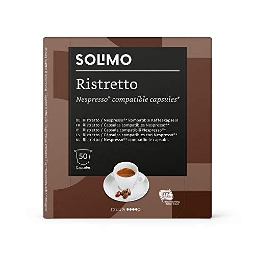 Marca Amazon - Solimo Cápsulas Ristretto, compatibles con Nespresso - café certificado UTZ, 100 cápsulas (2 x 50)
