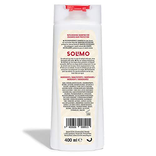 Marca Amazon - Solimo Champú revitalizante, protección para el cabello teñido, con queratina, filtro UV y proteínas- Paquete de 4 (4 Botellas x 400ml)