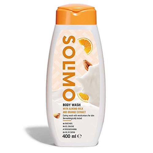 Marca Amazon - Solimo Gel de ducha con leche de almendra y extracto de naranja- Paquete de 6 (6 Botellas x 400 ml)