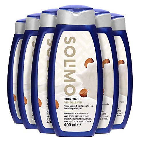Marca Amazon - Solimo Gel de ducha con manteca de Karité- Paquete de 6 (6 Botellas x 400 ml)