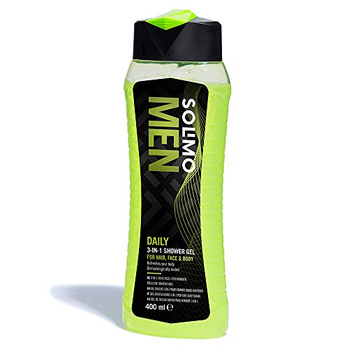 Marca Amazon - Solimo Gel de ducha diario para hombre 3 en 1 (Cuerpo, cara y cabello)- Paquete de 6 (6 Botellas x 400 ml)