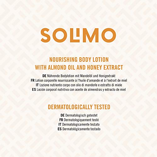 Marca Amazon - Solimo - Loción corporal nutritiva con aceite de almendras y extracto de miel (4x500ml)