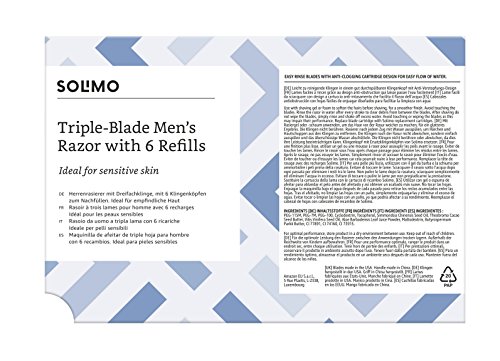 Marca Amazon- Solimo Maquinilla de afeitar de triple hoja para hombre con 6 recambios