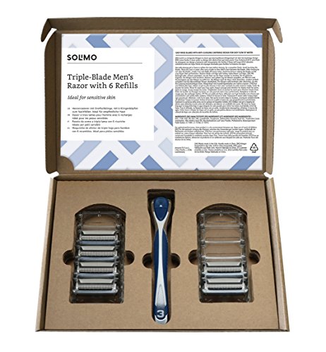 Marca Amazon- Solimo Maquinilla de afeitar de triple hoja para hombre con 6 recambios