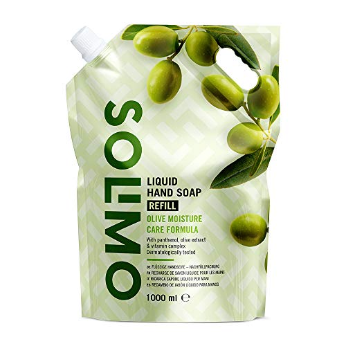 Marca Amazon - Solimo Recambio de jabón líquido para manos. Fórmula hidratante de oliva- Paquete de 2 (2 Recambios x 1000ml)