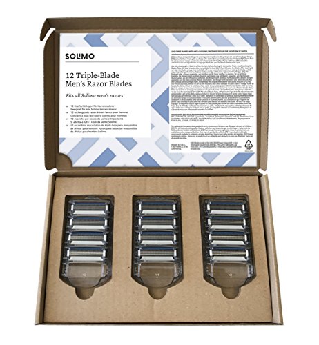 Marca Amazon - Solimo Recambios de cuchillas de triple hoja para maquinillas de afeitar para hombre (12 piezas)