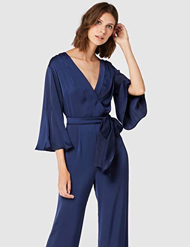 Marca Amazon - TRUTH & FABLE Mono de Noche con Manga Corta Mujer, Azul (Blue), 46, Label: XXL