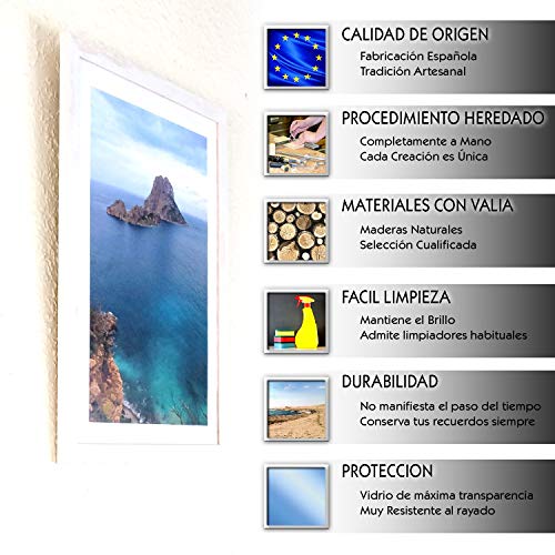 Marco de fotos hecho a mano 100% artesanal de madera y cristal tamaño DINA3 Ideal para regalo,diploma escolar,universitario o decoración hogar Madera vintage blanco Fabricado en España