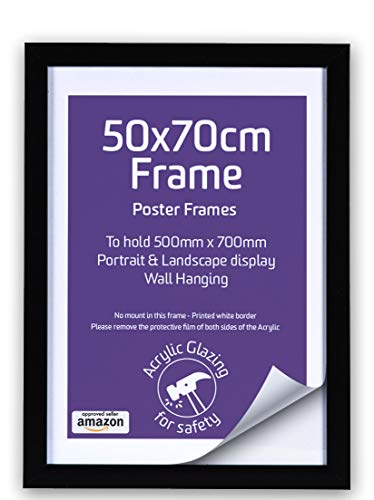 Marcos de madera de 50 x 70 cm, color negro, para póster y para colgar en la pared, frontales acrílicos, marcos de fotos