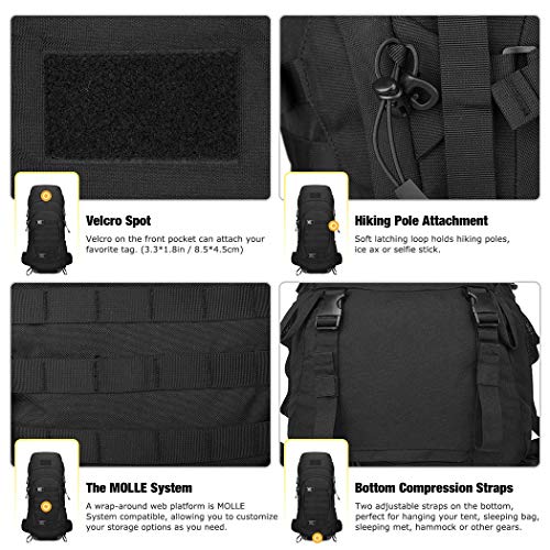 Mardingtop 50L/60L Mochila Táctica Militar Mochilas de Asalto MOLLE de Gran Capacidad Bolsa de Emergencia para Montañismo, Senderismo, Acampada, Caza y Actividad al Aire Libre (Nergo)