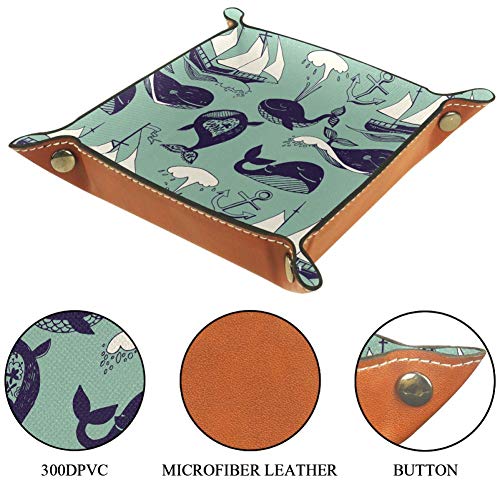 Marine Yachts Funny Whales Carefree Sunny Voyage - Bandeja de cuero para mesita de noche, organizador para guardar llaves, monedero, caramelo, etc.