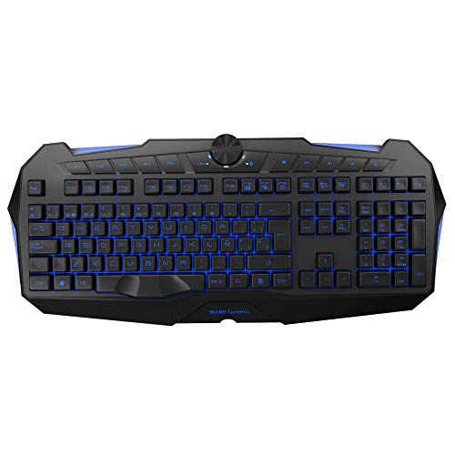 Mars Gaming MK215 - Teclado gaming de membrana (software dual, programable, 5 teclas para macros, 4 perfiles, 4 teclas multimedia, RGB 7 colores, antighosting, teclas desmontables y extras, USB)