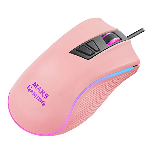 Mars Gaming MM218 Pink - Ratón PC óptico 10000DPI con iluminación RGB, Rosa