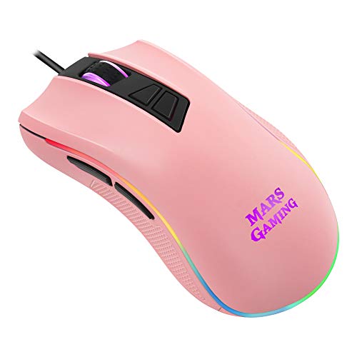 Mars Gaming MM218 Pink - Ratón PC óptico 10000DPI con iluminación RGB, Rosa