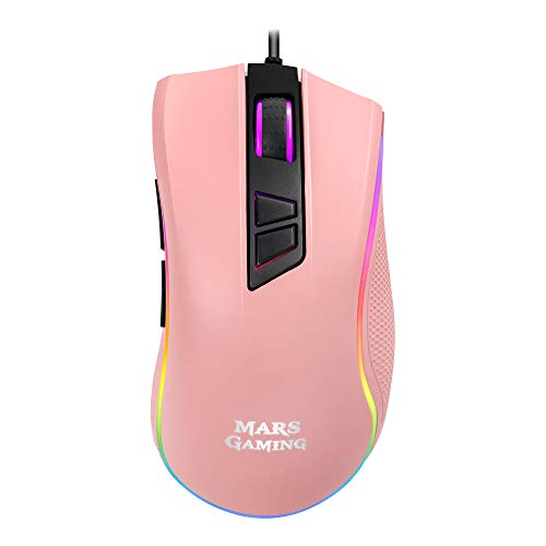 Mars Gaming MM218 Pink - Ratón PC óptico 10000DPI con iluminación RGB, Rosa
