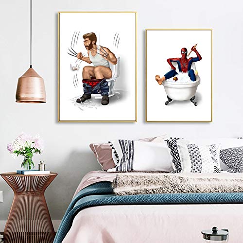 Marvel Superhero Toilet Poster Wall Art Mural Decoración Para El Hogar Etiqueta De La Pared Lienzo Pintura Poster Wc Decor Posters 21X30Cm A4 H