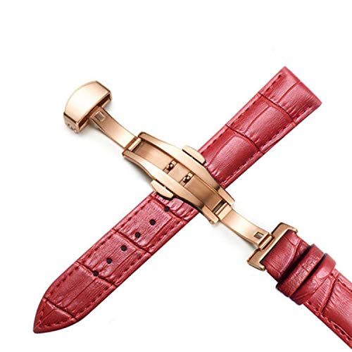 Más Bandas de Reloj de Cuero Genuino 12-24 mm Reloj Universal Banda de Hebilla de Mariposa Correa de Hebilla de Acero Banda de Reloj de 22 mm, Oro-Blanco, 22 mm