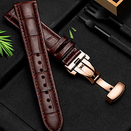 Más Bandas de Reloj de Cuero Genuino 12-24 mm Reloj Universal Banda de Hebilla de Mariposa Correa de Hebilla de Acero Banda de Reloj de 22 mm, Oro-Blanco, 22 mm