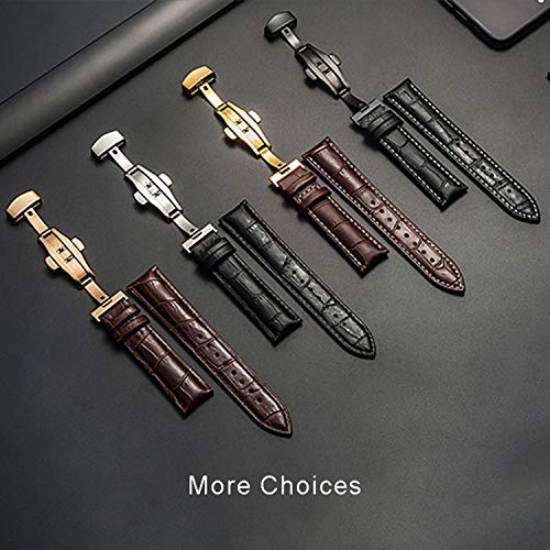Más Bandas de Reloj de Cuero Genuino 12-24 mm Reloj Universal Banda de Hebilla de Mariposa Correa de Hebilla de Acero Banda de Reloj de 22 mm, Oro-Blanco, 22 mm