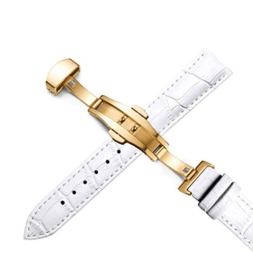 Más Bandas de Reloj de Cuero Genuino 12-24 mm Reloj Universal Banda de Hebilla de Mariposa Correa de Hebilla de Acero Banda de Reloj de 22 mm, Oro-Blanco, 22 mm