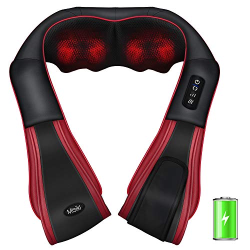 Masajeador Cervical Misiki Shiatsu Masajeador con 3D Rotación, Masaje con Calor de Espalda y Cuello y Hombro para Relajarse, Alivie el Cuello Para el Hombro y el Dolor de Espalda los Músculos