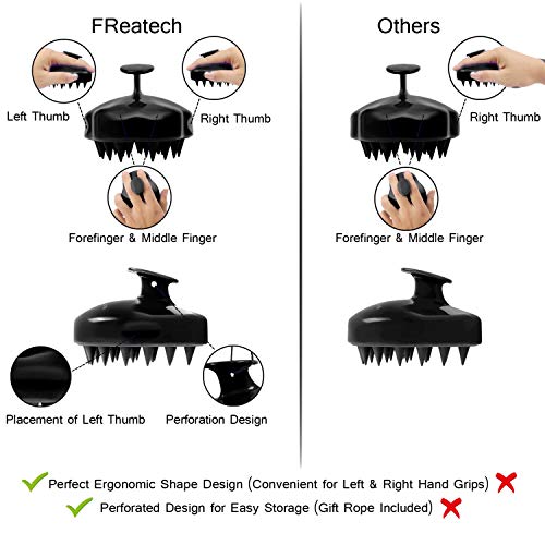 Masajeador Cuero Cabelludo, FReatech [Mojado & Seco] Masajeador Cabeza, Cepillo Pelo de Champú de Silicona Limpia las Raíces Pelo, Exfolia y Elimina Caspa, Promover Crecimiento del Pelo - Negro