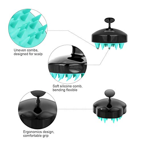 Masajeadores para el cuero cabelludo, cepillo para champú BELICOO peine flexible de silicona suave, promueve el crecimiento del cabello, protege la manicura, para uso húmedo y seco (Verde-claro negro)