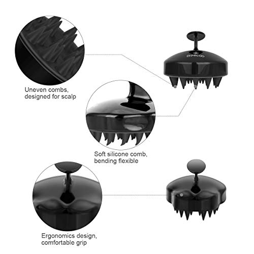Masajeadores para el cuero cabelludo, cepillo para champú BELICOO peine flexible de silicona suave, promueve el crecimiento del cabello, protege la manicura, para uso húmedo y seco (Negro)