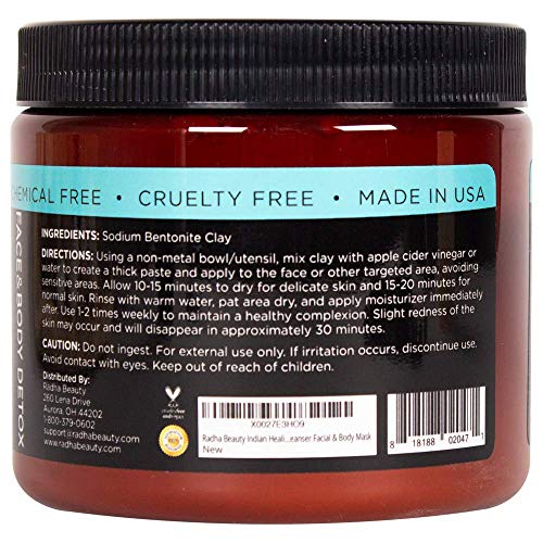 Máscara de barro del mar muerto con arcilla de bentonita para rostro y cuerpo con fórmula natural para tratar el acné, poros, puntos negros y piel grasa La curación de la India arcilla 260mL