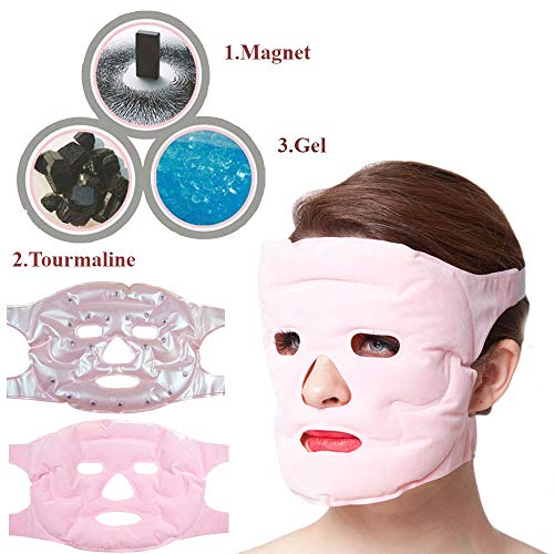 Máscara de belleza reutilizable, Winnes antiedad, cuidado de la piel, terapia de frío, máscara magnética antialérgica, mascarilla de masaje facial relajante, hidratante y rejuvenecedora, color rosa