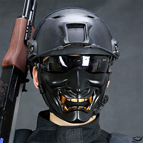 Máscara de media cara de diablo, mascarada de máscara de diablo, máscara protectora unisex para juego de truco de fiesta de disfraces de Halloween negro