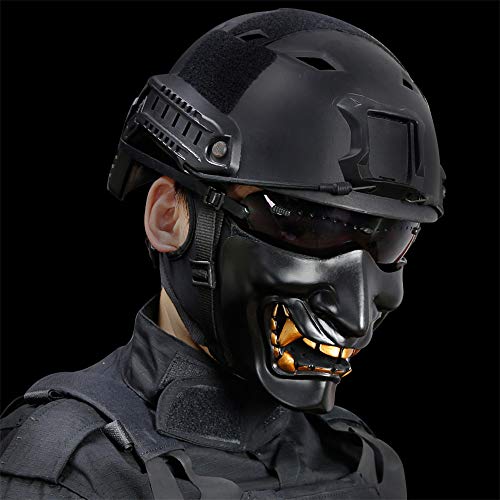 Máscara de media cara de diablo, mascarada de máscara de diablo, máscara protectora unisex para juego de truco de fiesta de disfraces de Halloween negro
