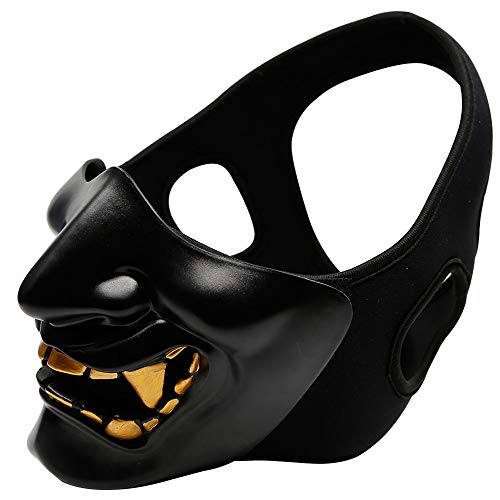Máscara de media cara de diablo, mascarada de máscara de diablo, máscara protectora unisex para juego de truco de fiesta de disfraces de Halloween negro