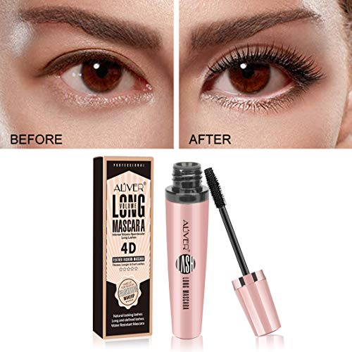 Máscara Pestaña 4D de Fibra de Negra Resistente al Agua Volumen de Pestañas Extra Largas Más Grueso Sin Grumos Larga Duración Todo el día Lujosas Pestañas