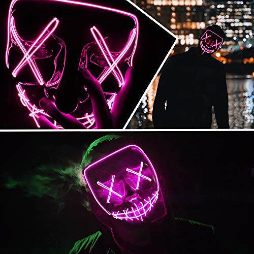 Máscara Purga, ZoneYan LED Máscaras Halloween Carnaval, Light Up Máscara, Craneo Esqueleto Mascaras, Máscara Resplandeciente, 3 Modos de Iluminación (pink)