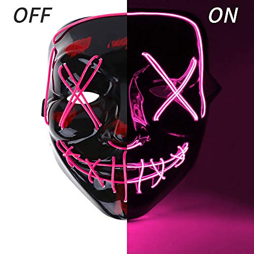 Máscara Purga, ZoneYan LED Máscaras Halloween Carnaval, Light Up Máscara, Craneo Esqueleto Mascaras, Máscara Resplandeciente, 3 Modos de Iluminación (pink)