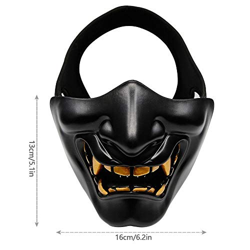 Máscara Samurai Oni Demon Airsoft Máscara de media cara Hannya Kabuki Máscara de monstruo Cara Mal Prop Máscara para Masquerade Ball/Fiesta/Halloween/Cs War Game/BB Gun