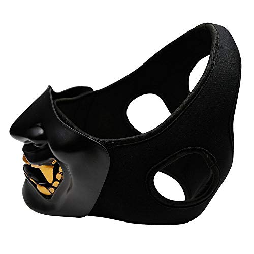 Máscara Samurai Oni Demon Airsoft Máscara de media cara Hannya Kabuki Máscara de monstruo Cara Mal Prop Máscara para Masquerade Ball/Fiesta/Halloween/Cs War Game/BB Gun