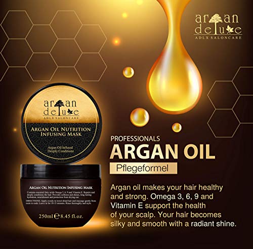 Mascarilla capilar Argan Deluxe con calidad de peluquería 250 ml - tratamiento capilar con aceite de argán para cuidado intensivo