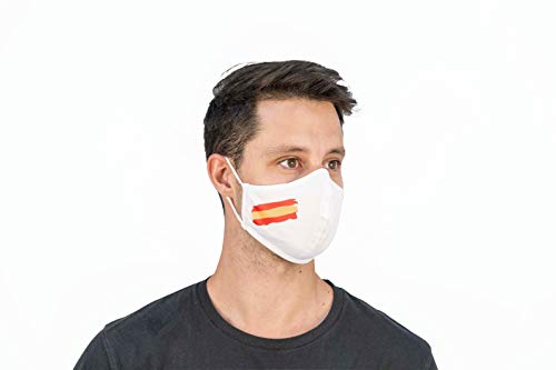 Mascarilla de Tela Homologada Reutilizable Bandera de España - Blanca