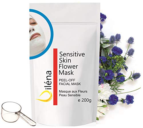 Mascarilla facial hidratante de alginato en polvo, removedor de espinillas Mascarilla puntos negros Mascarilla Vegan, sin aclarado, exfoliante 200 g (Máscara Piel reactiva de Flores translúcida)