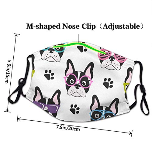 Mascarillas Lavables ES Bulldog francés Divertido con Gafas Protección Facial Facial Lavable y Reutilizable Unisex para Exteriores