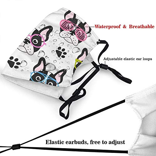 Mascarillas Lavables ES Bulldog francés Divertido con Gafas Protección Facial Facial Lavable y Reutilizable Unisex para Exteriores