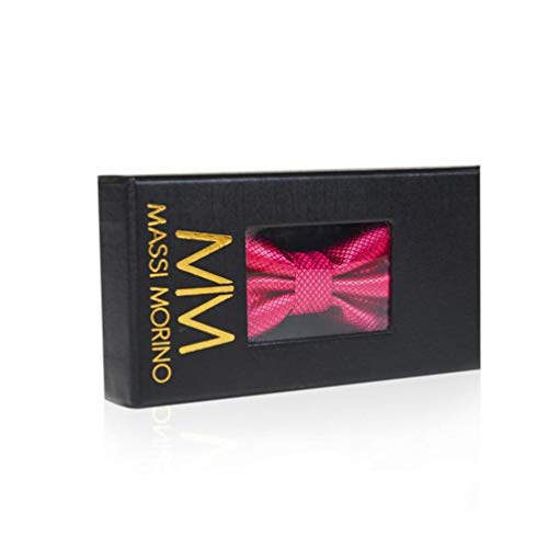 Massi Morino Pajarita con pañuelo en caja de regalo, pajarita en diferentes colores hecha de microfibra, moño de diseño ajustable con pañuelo a juego con el color (Rosa)