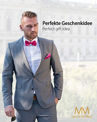 Massi Morino Pajarita con pañuelo en caja de regalo, pajarita en diferentes colores hecha de microfibra, moño de diseño ajustable con pañuelo a juego con el color (Rosa)