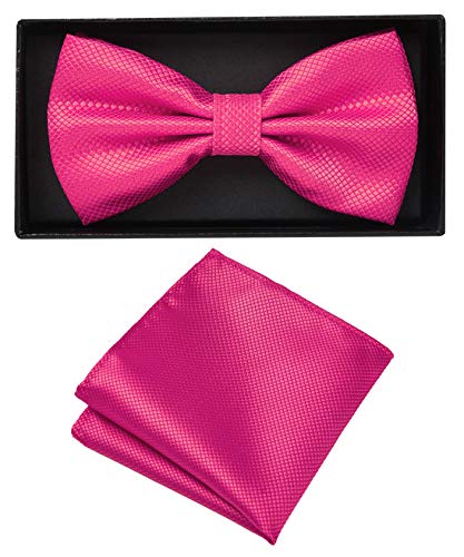 Massi Morino Pajarita con pañuelo en caja de regalo, pajarita en diferentes colores hecha de microfibra, moño de diseño ajustable con pañuelo a juego con el color (Rosa)
