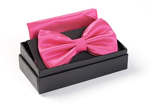 Massi Morino Pajarita con pañuelo en caja de regalo, pajarita en diferentes colores hecha de microfibra, moño de diseño ajustable con pañuelo a juego con el color (Rosa)