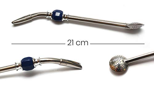 Mate Green Yerba Mate y Bombilla, Plata y Azul Marino, 21 cm