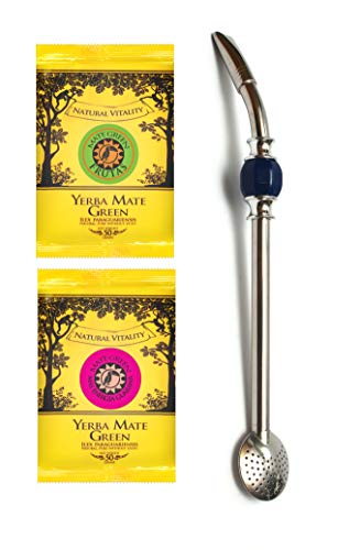 Mate Green Yerba Mate y Bombilla, Plata y Azul Marino, 21 cm